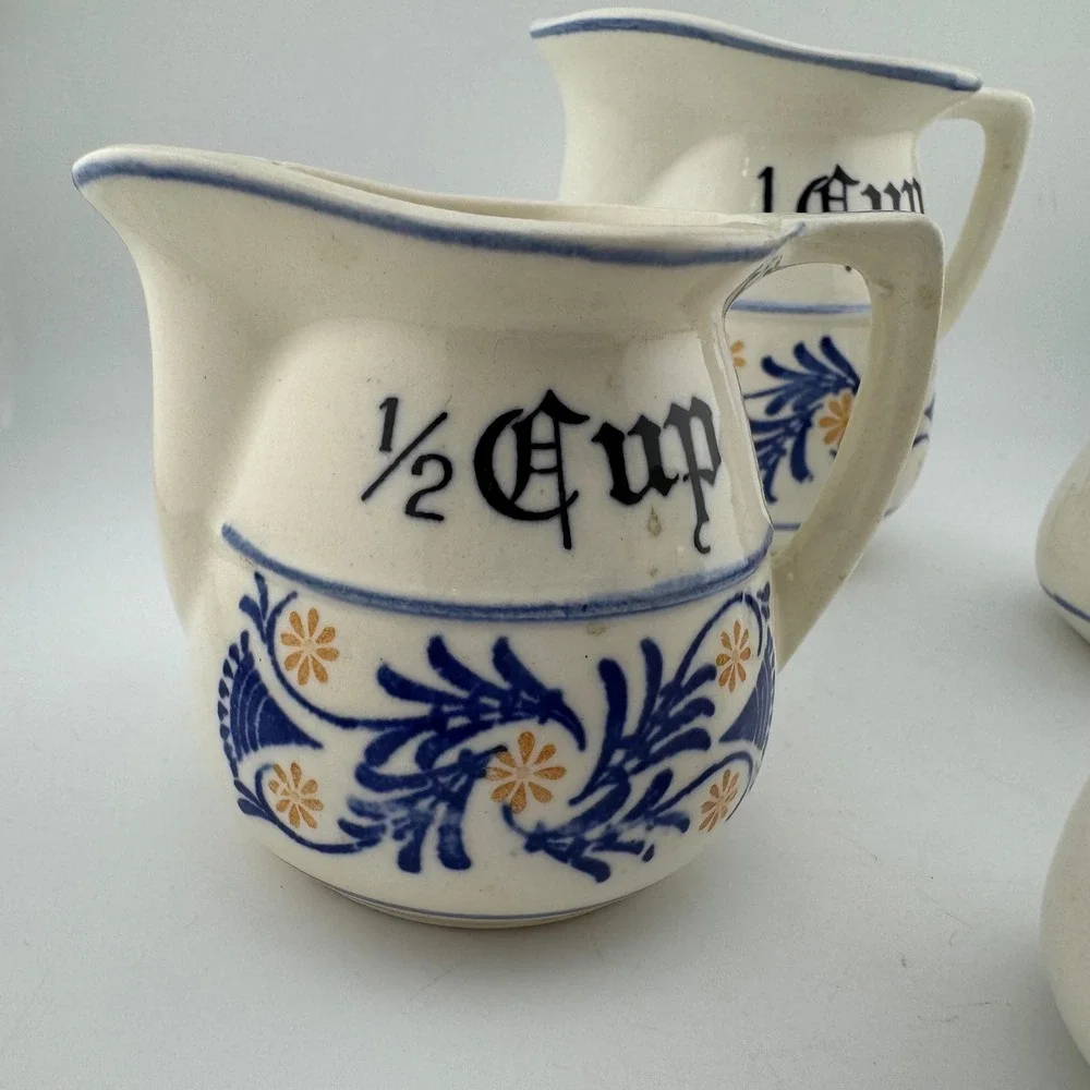 Heritage by Royal Sealy Ceramic White & Blue Ceramic Pitcher Measuring Cup Set